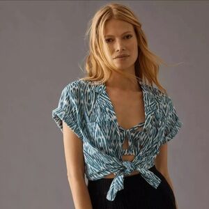 Anthropologie Pilcro - Printed Voile Surf Button Front Shirt - Blue Ikat Size S